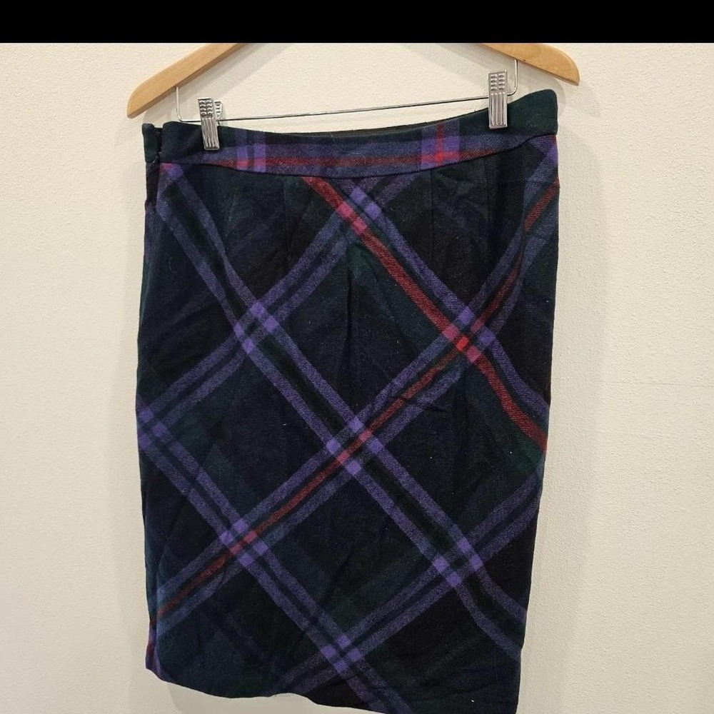 Vtg. Eddie Bauer Plaid Wool blend Skirt Sz 10 Tartan midi lined pencil skirt